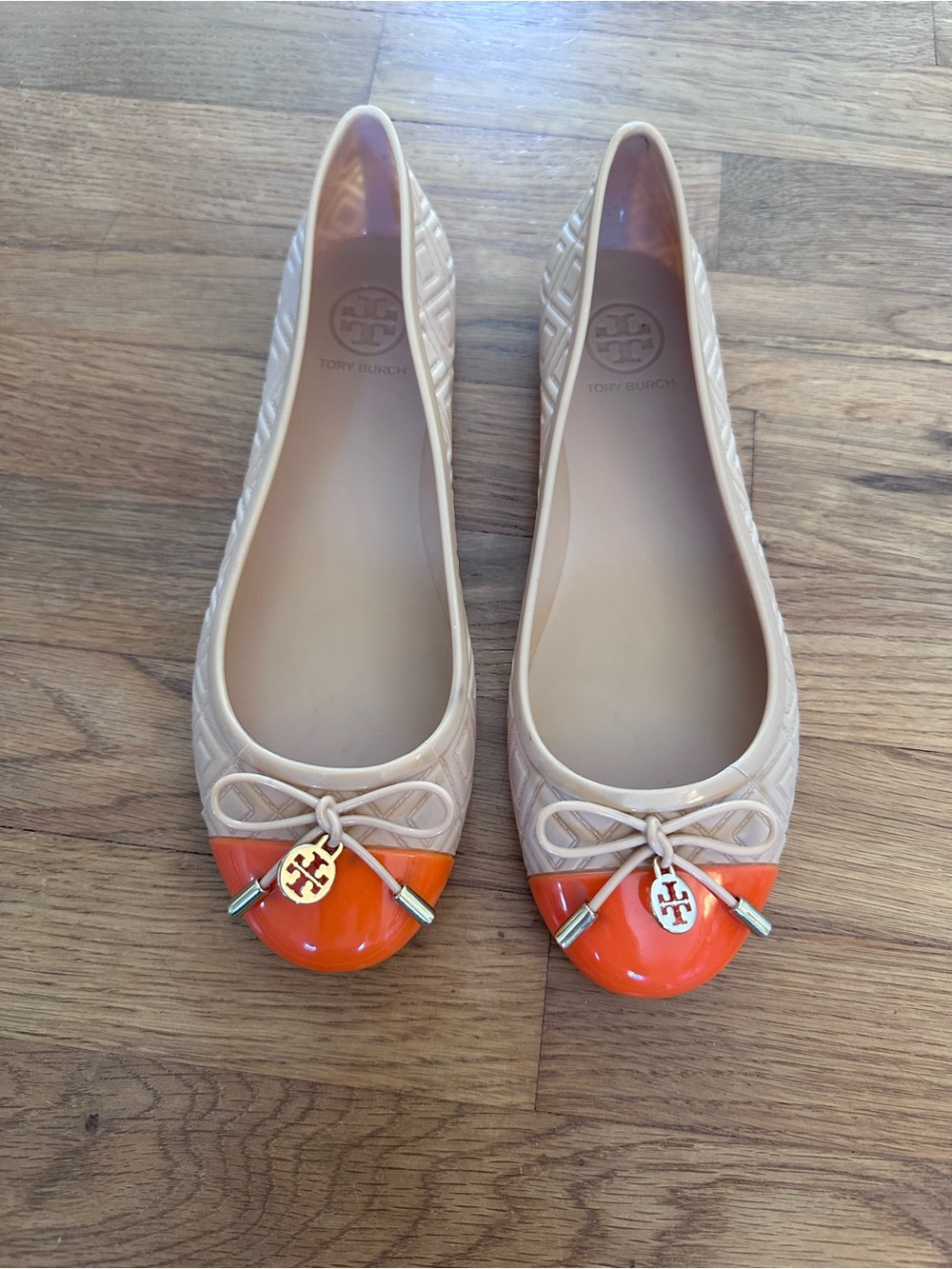 Tory Burch Cream and Orange Jelly Cap-Toe Ballet Flats